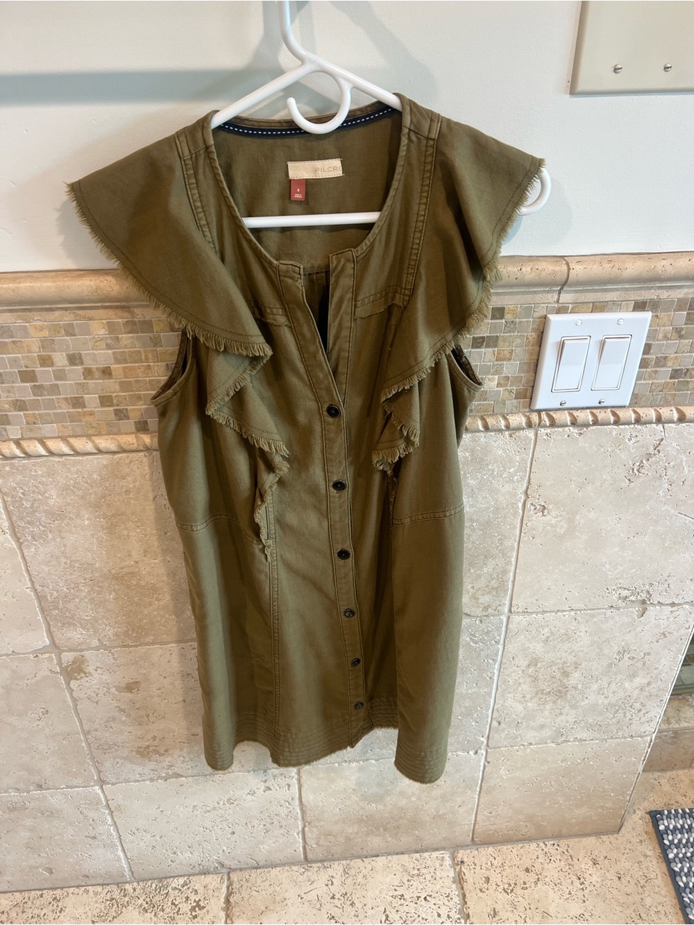 Pilcro Olive Ruffle-Trim Button Front Dress